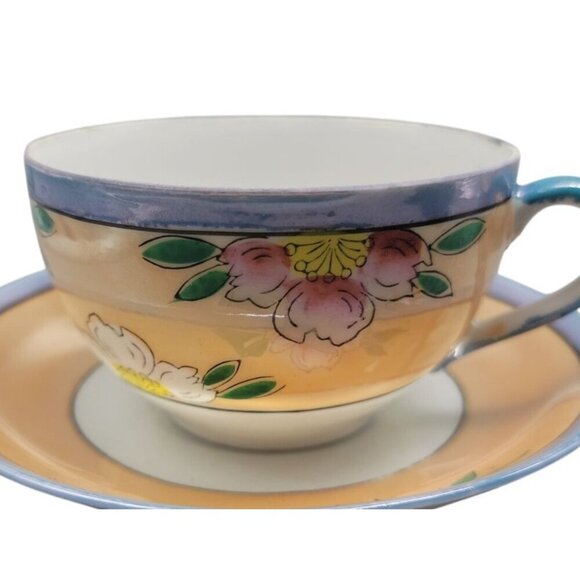 Teacup & Saucer Japanese Lusterware Floral Design Irridescent Glaze 8oz Cup VTG - Picture 8 of 10